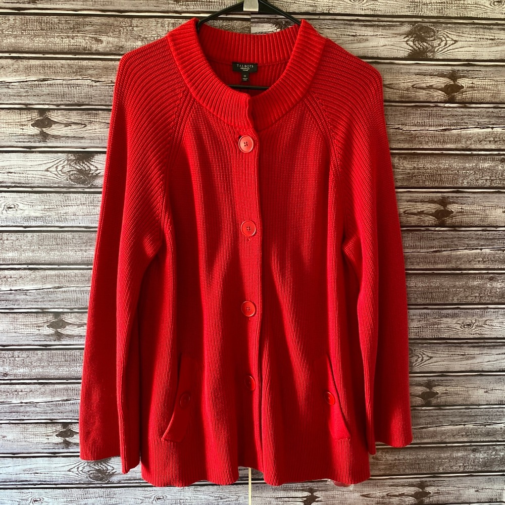 Talbots Women's Long-Sleeved Button-Down Sweater Cardigan Sz 1X Red Pockets NWT